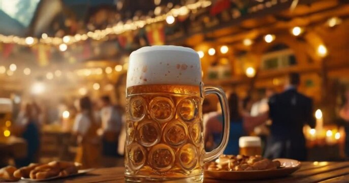  Oktoberfest Beer Mugs Against a Festive Background