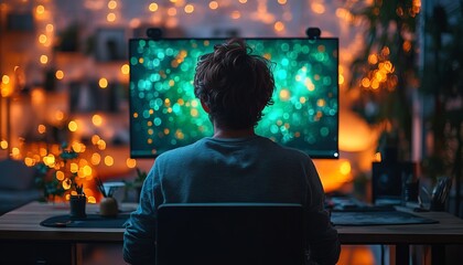 Young Indian Man at Desk with Green Screen Monitor in Office - AI generated illustration