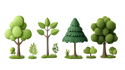 A row of stylized cartoon trees and bushes set against a black background.