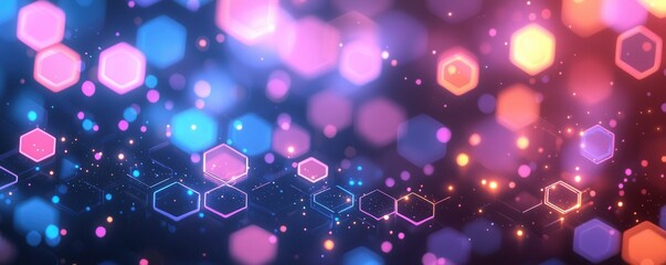 Naklejka premium Colorful abstract phone wallpaper background with glowing hexagons and bokeh effect in vibrant pink, purple, and blue hues
