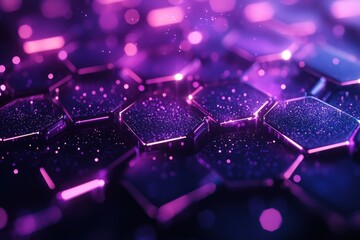 Digital abstract hexagon pattern with glowing purple light and futuristic design