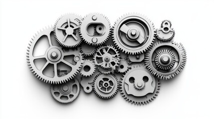 Intricate arrangement of gears, highlighting mechanical design concepts,illustrator 3D 