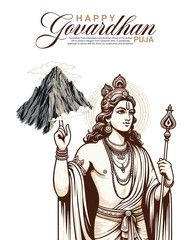Fototapeta premium Happy Govardhan puja with loard krishna social media post banner template