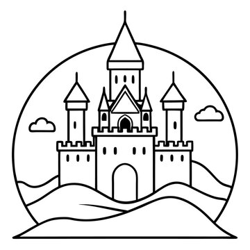 recommend clip art: castle with background outline coloring book page line art drawing