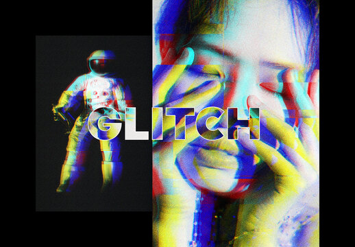 Grainy Glitch Poster Photo Effect Mockup