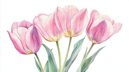 Naklejka premium delicate watercolor painting of pink tulip flowers isolated on white background vintage floral art