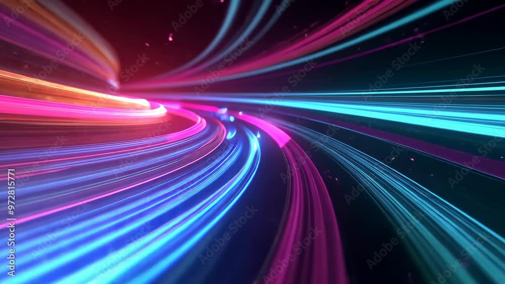 Poster dynamic abstract patterns featuring vibrant colors and flowing lines in a digital space