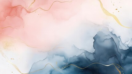 delicate watercolor washes in soft pink and blue golden geometric lines adding structure marbled fluid texture creating dreamy abstract background