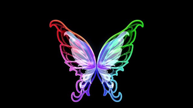 illustration of beautiful flapping fairy wings in bright colors isolated on black