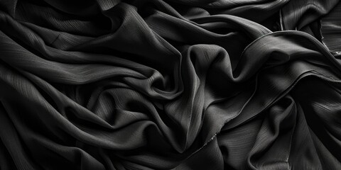 Fototapeta premium Black Fabric Draped in Elegant Folds, Abstract Texture and Design for Backgrounds