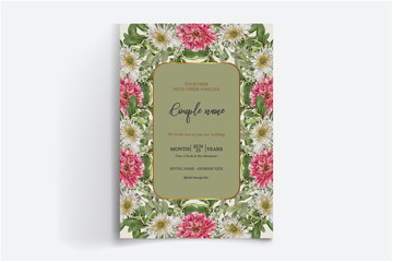 WEDDING INVITATION FRAME WITH FLOWER DECORATIONS WITH FRESH LEAVES