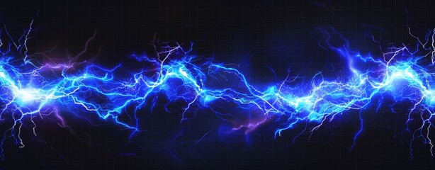 Vibrant electric blue lightning effects beautifully striking against a dark backdrop, creating dynamic visuals