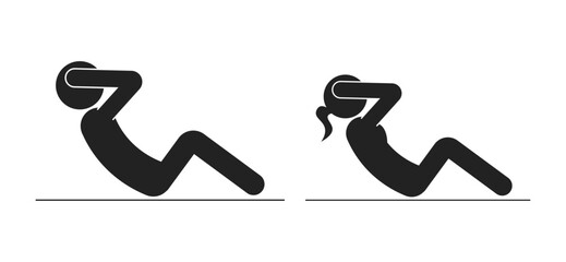 Isolated sport pictogram, man sit up, abdominal core workshop sign