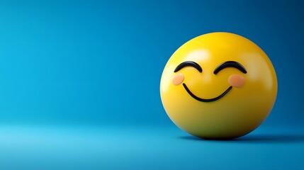 Smiling yellow 3D ball emoticon isolated on yellow background