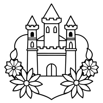 recommend clip art: castle with flowers outline coloring book page line art drawing