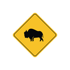 road sign icon, bison crossing road on yellow rhombus. board.suitable for poster use and web icon	
