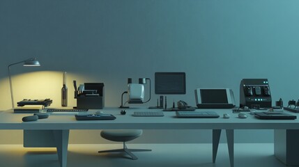 Modern Minimalist Desk Setup with Office Accessories