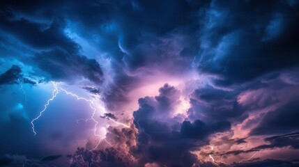 Obraz premium dramatic night sky illuminated by forking lightning bolts intense electrical energy radiates across dark storm clouds creating a powerful and aweinspiring scene