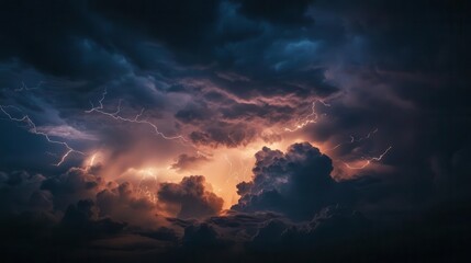 Fototapeta premium dramatic night sky illuminated by forking lightning bolts intense electrical energy radiates across dark storm clouds creating a powerful and aweinspiring scene