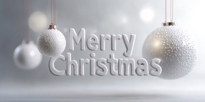 Testo 3D "Buon Natale", struttura bianca.  Sullo sfondo palline di Natale bianche
