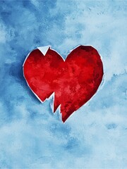 Fototapeta premium Social Media Awareness: Broken red heart illustration on textured blue background.