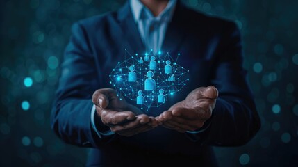 Businessman Holding a Digital Network of People