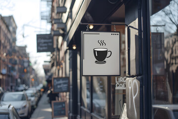 coffee shop street signboard mock up for logo design, brand presentation. Generative Ai.