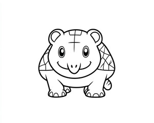 Cute kawaii armadillo illustration with minimalist design for children's coloring book pages on a white background
