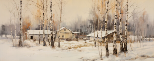 Peaceful Winter Landscape with Birch Trees and Snowy Path