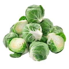 Obraz premium Fresh green brussel sprouts isolated transparent background