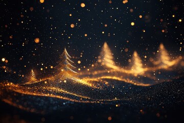 Naklejka premium Glowing magical landscape with shimmering golden lights and trees