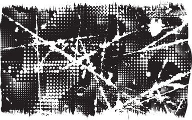 Grunge textured banner with scratches, dotted surface and rough edges. Vector roller paint. Place overlay, scratched texture over any object to create grungy effect . Design element with halftones.