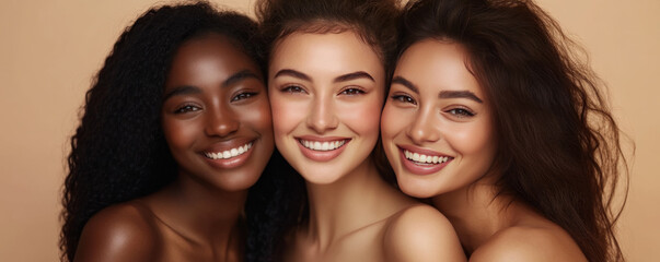 Obraz premium Portrait of Smiling Multiethnic Women with Natural Hair