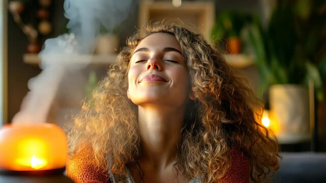 Woman Inhaling Essential Oil Aroma