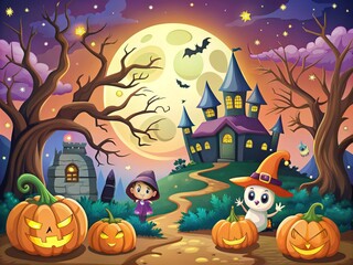 Fototapeta premium Cartoon halloween background mood animé
