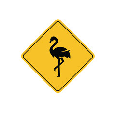 road sign icon, flamingo crossing on yellow rhombus. board.suitable for poster use and web icon	

