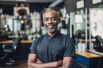Obraz premium Portrait of a middle aged black man hair salon owner