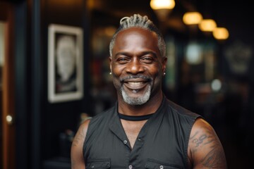 Obraz premium Portrait of a middle aged black man hair salon owner