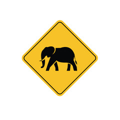 road sign icon, elephant crossing on yellow rhombus. board.suitable for poster use and web icon	

