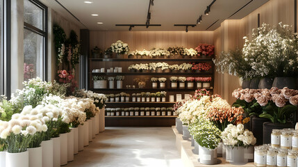 A bright floral shop showcasing various flowers and plants for sale.