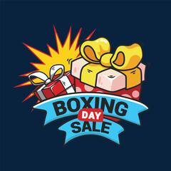 Boxing day sale. Vector illustration of boxing day sale with gift boxes and ribbon.