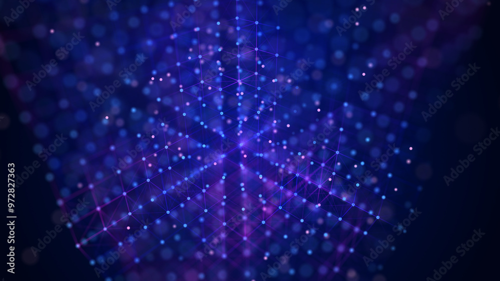 Poster Information storage cells. Abstract background with dots and lines. Network connection structure. Big data digital background. 3D rendering.