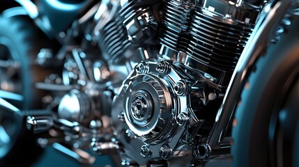 Fototapeta premium 43. **3D depiction of a racing motorcycle engine with visible gear shift and cooling system