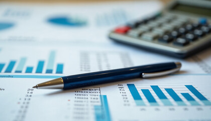 Property tax scene with a model house, contract, coins, and calculator, emphasizing investment and real estate.






