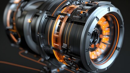 46. **3D render of an advanced electric motor with integrated cooling and power electronics