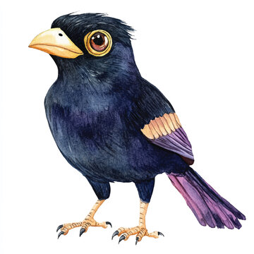 recommend clip art: cute Crested Myna watercolor clipart illustration isolated