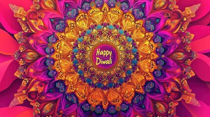 Happy Diwali Design with Gold and Purple Mandalas