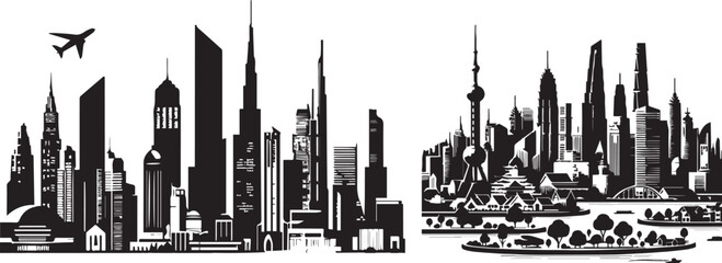 Naklejka premium Vector city silhouette in a flat style. Modern urban landscape.vector illustration vector