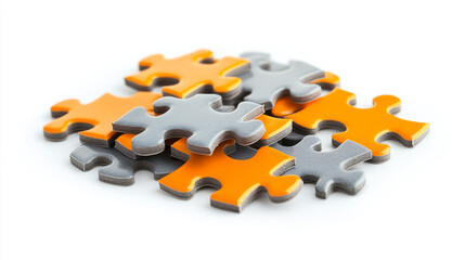 Obraz premium A puzzle with a final piece being placed, showing problem-solving and the achievement of a goal, isolated on a white background