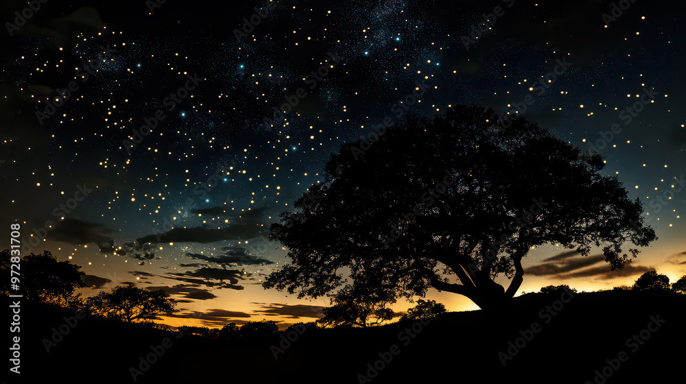 Wall mural Night sky among trees and stars